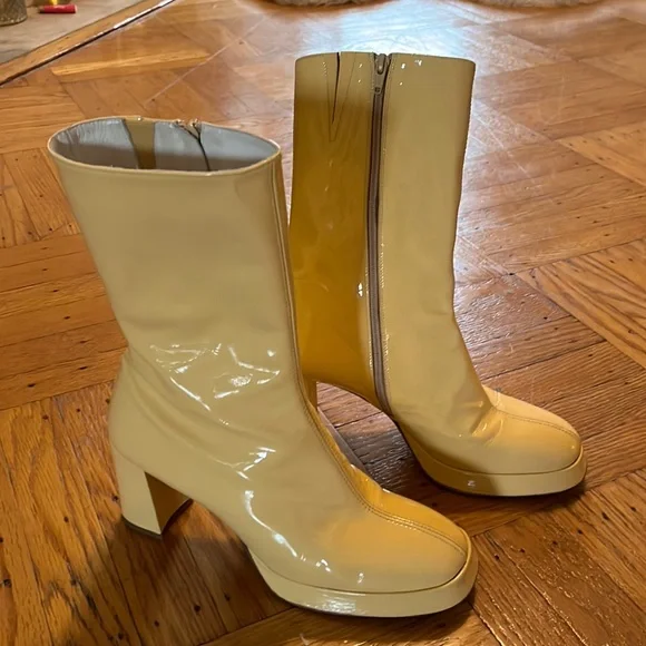 Cream patent boots sale